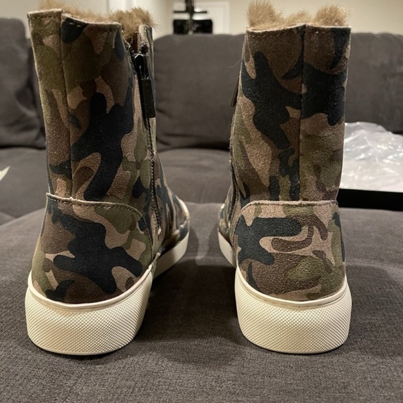 JD Slides Green Camo Suede Victory Boots Faux Fur Size 8.5 Booties - Picture 10 of 16